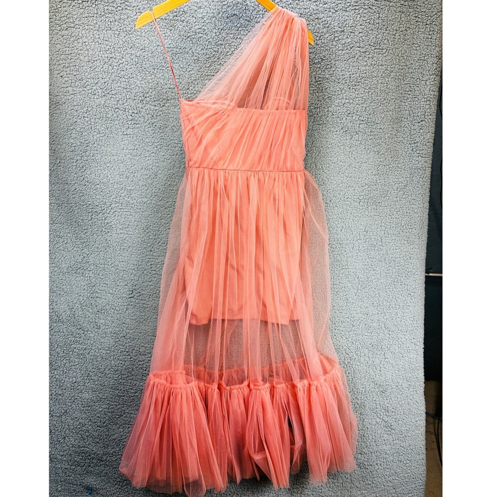 Lace & Beads Dress Women's 10 Blush Pink Arleth One Shoulder Tulle Midi Formal - Picture 15 of 16